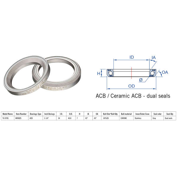 FSA TH-970E ACB 45X45 1"1/4 Duals
