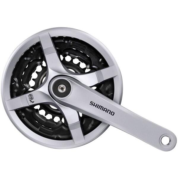 Angrenaj Shimano Tourney FC-TY501, brat 175 mm, 3 foi 42x34x24T, prindere patrata, cu aparatoare, arginitiu