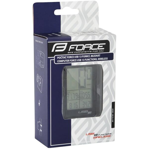 Ciclocomputer Ciclocomputer Force USB 13F fara fir, negru
