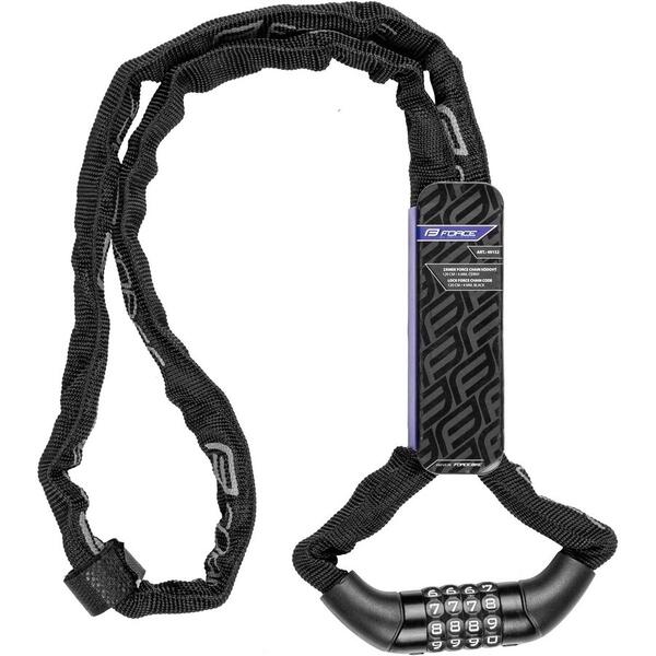 Antifurt Lacat Force Chain cu cifru 120cm/4mm negru
