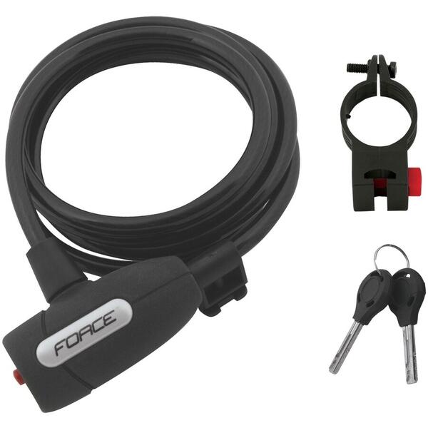 Antifurt Lacat Force F Lux spirala 180cm/8mm cu suport negru