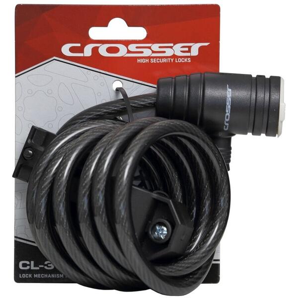 Antifurt Incuietoare cablu CROSSER CL-369 10x1800mm negru - cu suport
