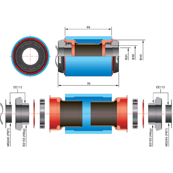 Rulment angrenaj Reductie monobloc FSA de la PF30 BB Road la M/Exo alloy CK EE113