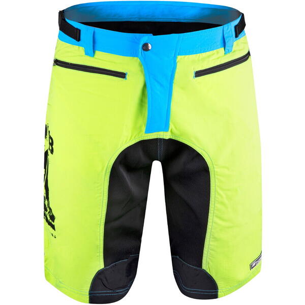 Pantaloni scurti Force MTB-11, bazon detasabil, Galben Fluo/Bleu/Negru, XS