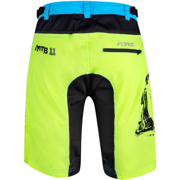 Pantaloni scurti Force MTB-11, bazon detasabil, Galben Fluo/Bleu/Negru, XS