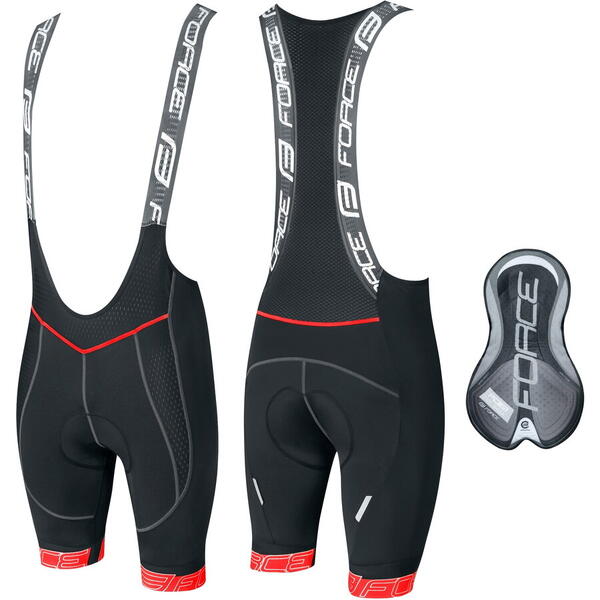 Pantaloni scurti cu bazon si bretele Force F FAME Negru/Rosu 3XL