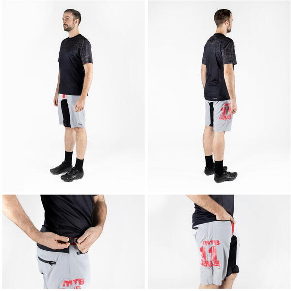 Pantaloni scurti Force MTB-11, bazon detasabil, Gri/Rosu/Negru, XS